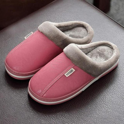Stevvex pink winter slippers with grey plush lining and memory foam, slip-on footwear on Tampa Home & Garden Store