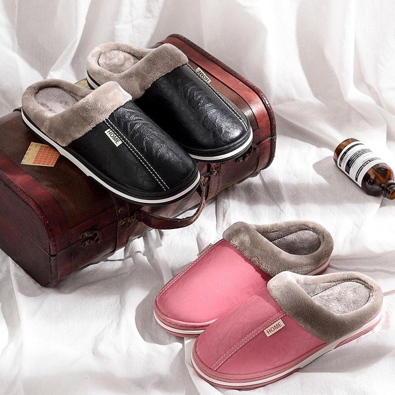 Stevvex slip-on slippers two pairs black pink PU leather plush lining memory foam comfort on Tampa Home & Garden Store