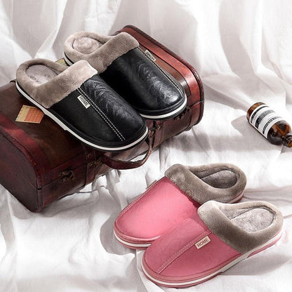 Stevvex slip-on slippers two pairs black pink PU leather plush lining memory foam comfort on Tampa Home & Garden Store