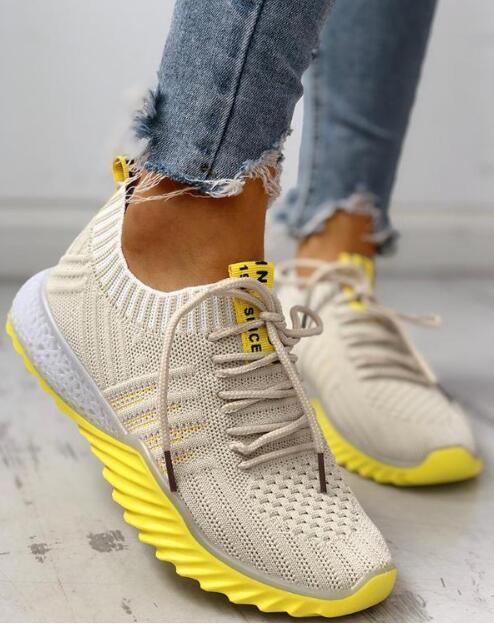 New Women Platform Mesh Sneakers by Stevvex, knit upper, yellow sole, casual walking shoes on Tampa Home & Garden Store