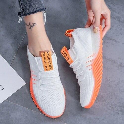 Stevvex white mesh platform sneakers pair with orange sole, slip-on casual walking shoes on Tampa Home & Garden Store