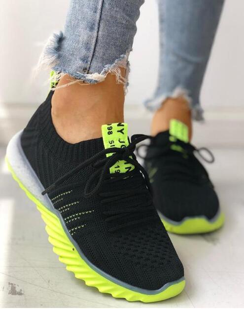 Stevvex women's platform mesh sneakers, black knit upper with neon lime outsole on Tampa Home & Garden Store