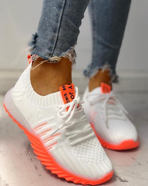 Stevvex women's mesh platform sneakers pair white upper orange outsole on Tampa Home & Garden Store