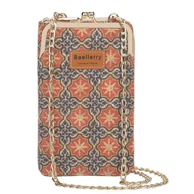 Crossbody bag damask pattern fabric, gold chain strap, Baellerry label plaque, Stevvex on Tampa Home & Garden Store