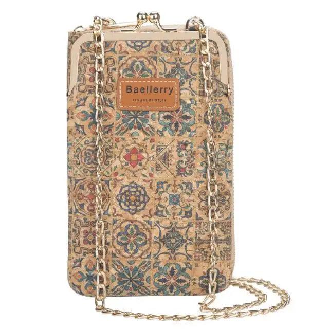 Stevvex crossbody bag beige patterned PU leather with chain strap Baellerry patch large capacity on Tampa Home & Garden Store