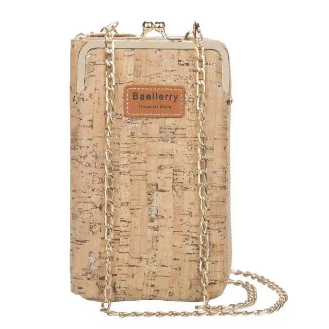 Crossbody bag cork-texture PU leather with gold chain strap Baellerry patch on Tampa Home & Garden Store