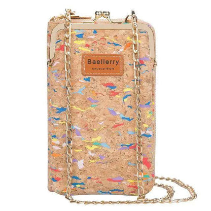Crossbody bag with cork-pattern, gold chain strap, Baellerry logo, confetti PU look on Tampa Home & Garden Store