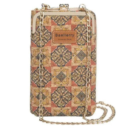 Women PU leather crossbody bag with chain strap and tile-pattern fabric Baellerry label on Tampa Home & Garden Store