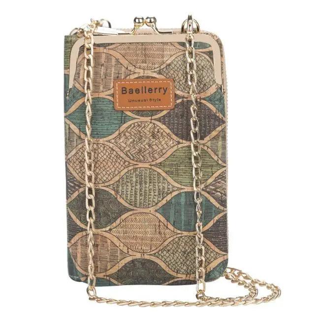 Stevvex PU leather crossbody bag with gold chain strap, multicolor pattern Baellerry patch on Tampa Home & Garden Store