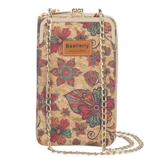 Crossbody bag with floral pattern and gold-tone chain strap, Baellerry logo patch on Tampa Home & Garden Store