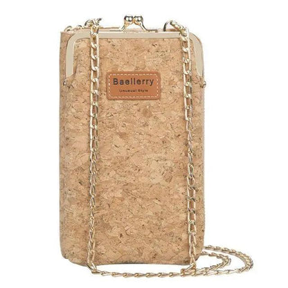 Cork-texture crossbody bag with gold chain, Baellerry label, large capacity on Tampa Home & Garden Store