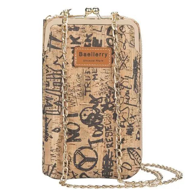 Stevvex crossbody bag PU leather graffiti beige print with gold chain strap, large capacity on Tampa Home & Garden Store
