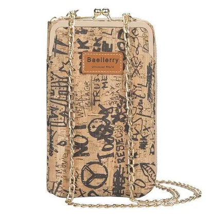 Stevvex crossbody bag PU leather graffiti beige print with gold chain strap, large capacity on Tampa Home & Garden Store