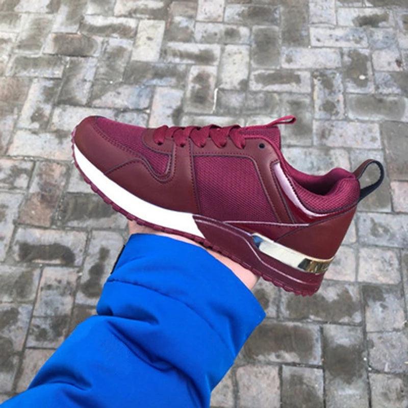 Stevvex women's maroon breathable lace-up sneakers, lightweight casual walking footwear on Tampa Home & Garden Store