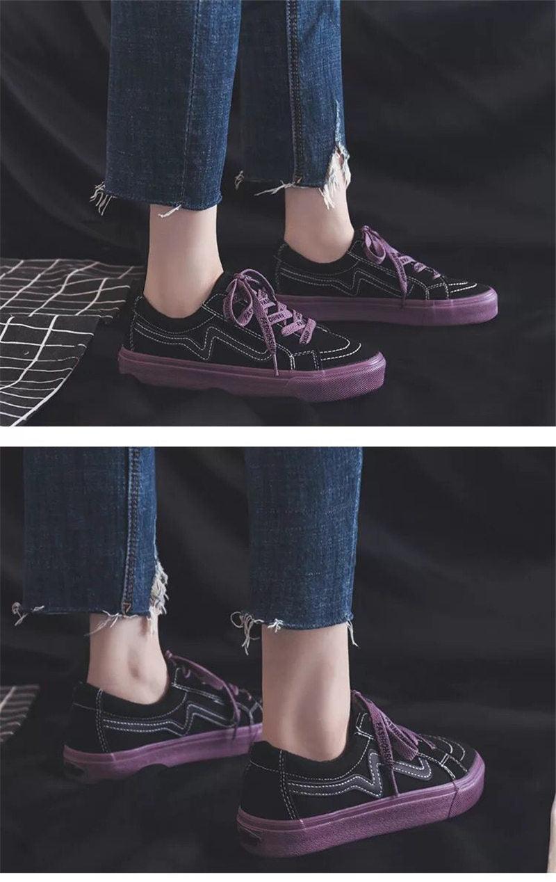 Stevvex women's sneakers black canvas vulcanized platform lace-up with purple sole and laces on Tampa Home & Garden Store