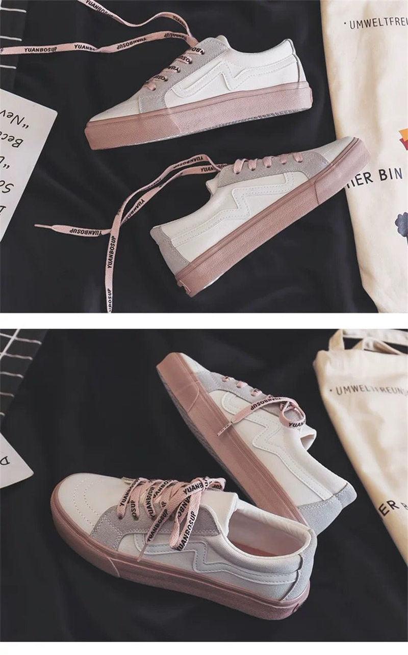 Stevvex women's platform sneakers white pink canvas low-top lace-up pair on Tampa Home & Garden Store