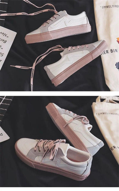 Stevvex women's platform sneakers white pink canvas low-top lace-up pair on Tampa Home & Garden Store