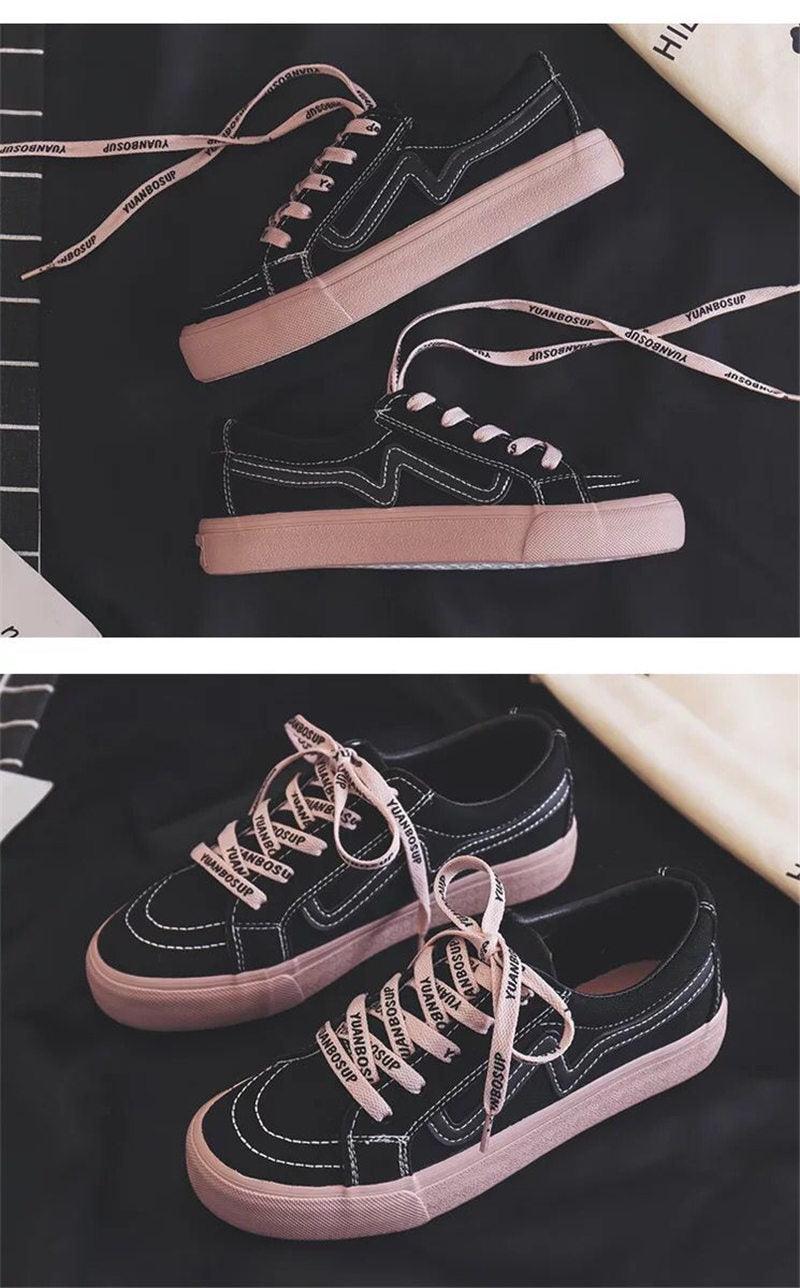 Stevvex women sneakers black canvas lace-up with pink sole and white stitching platform on Tampa Home & Garden Store