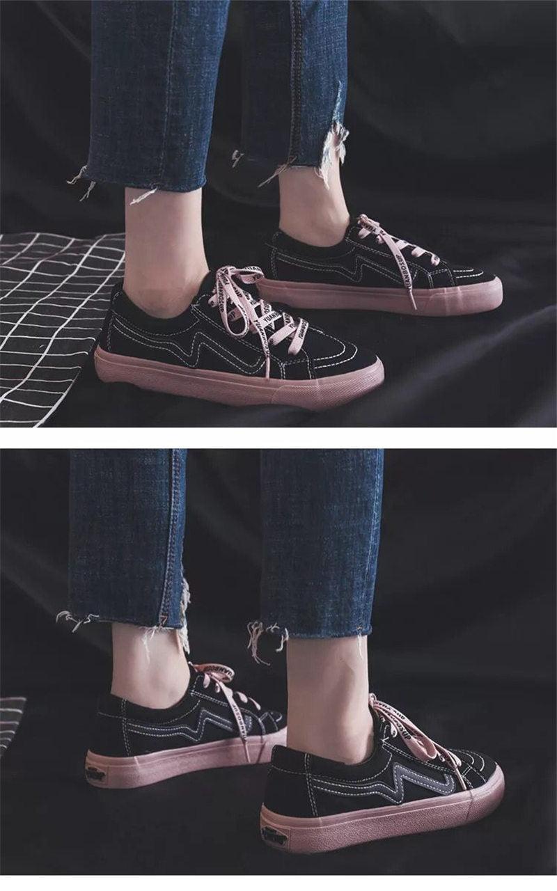 Stevvex women's sneakers black canvas with pink sole and pink laces on Tampa Home & Garden Store