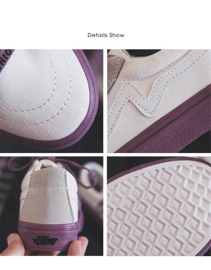 Stevvex women's white canvas sneakers with purple sole, lace-up low-top platform on Tampa Home & Garden Store