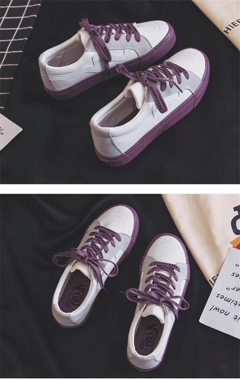 Stevvex women's canvas sneakers with purple laces and sole, lace-up low-top casual shoes on Tampa Home & Garden Store