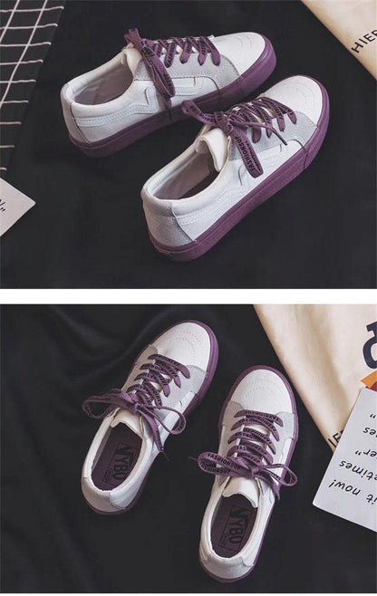 Stevvex women's canvas sneakers with purple laces and sole, lace-up low-top casual shoes on Tampa Home & Garden Store