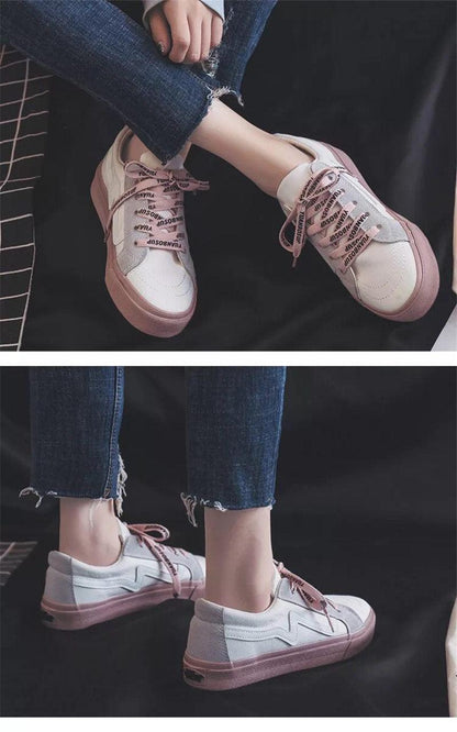 Stevvex women’s sneakers pair white upper with pink sole and pink laces on Tampa Home & Garden Store