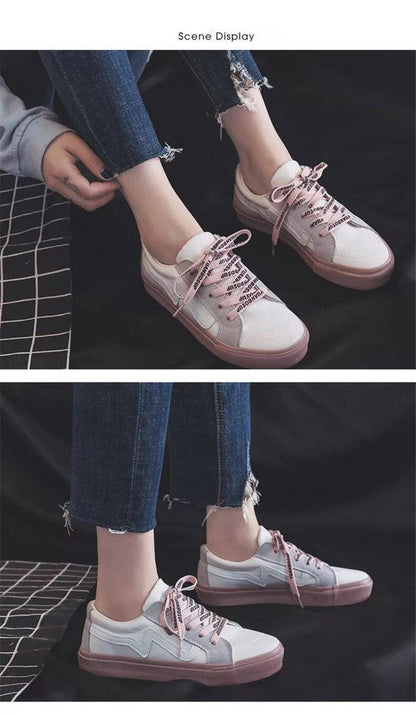 White Stevvex women's sneakers with pink sole and pink laces, casual lace-up shoes on Tampa Home & Garden Store