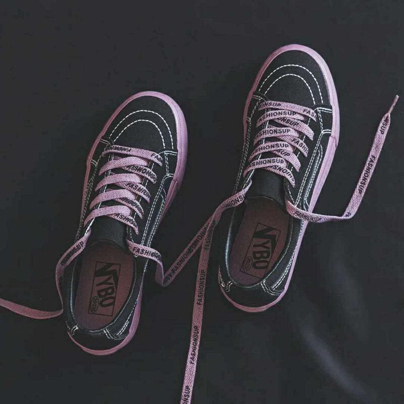 Stevvex womens sneakers pair black canvas with pink laces and pink sole low-top casual on Tampa Home & Garden Store