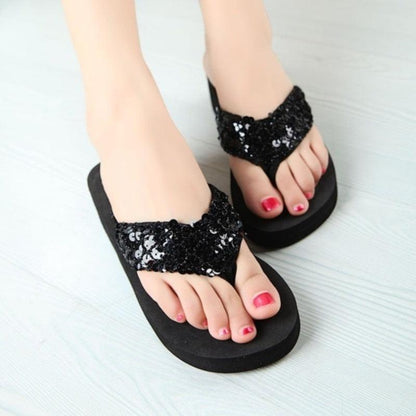 Stevvex women sequin slide sandals with thick black sole indoor outdoor non-slip on Tampa Home & Garden Store