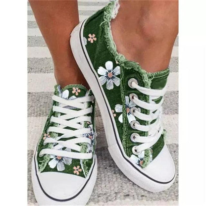 Stevvex green floral canvas sneakers pair with white laces casual women's sneakers on Tampa Home & Garden Store