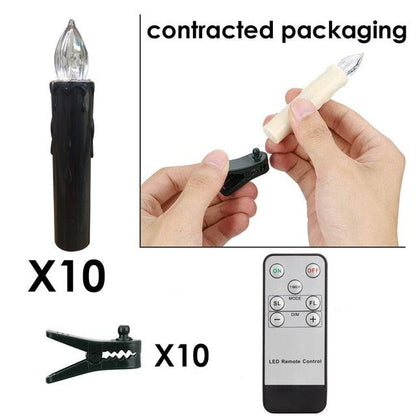 Stevvex flameless LED taper candle black with clear flame, 10-pack with remote control on Tampa Home & Garden Store