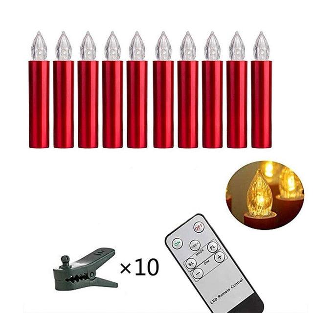 Flameless LED taper candles red metallic set of 10 with remote control and clip on Tampa Home & Garden Store