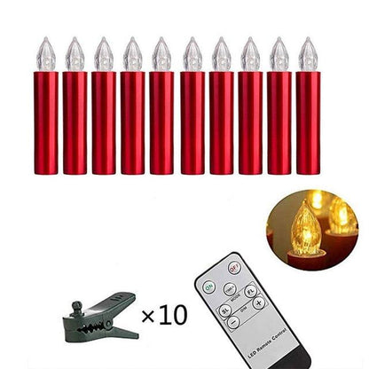 Flameless LED taper candles red metallic set of 10 with remote control and clip on Tampa Home & Garden Store