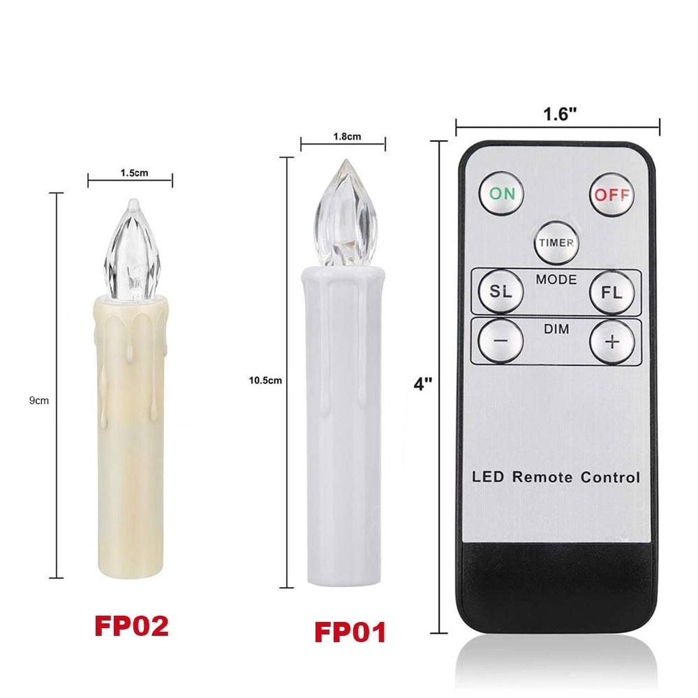 Stevvex flameless LED taper candles FP02 and FP01 set with remote timer, warm white on Tampa Home & Garden Store