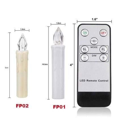 Stevvex flameless LED taper candles FP02 and FP01 set with remote timer, warm white on Tampa Home & Garden Store