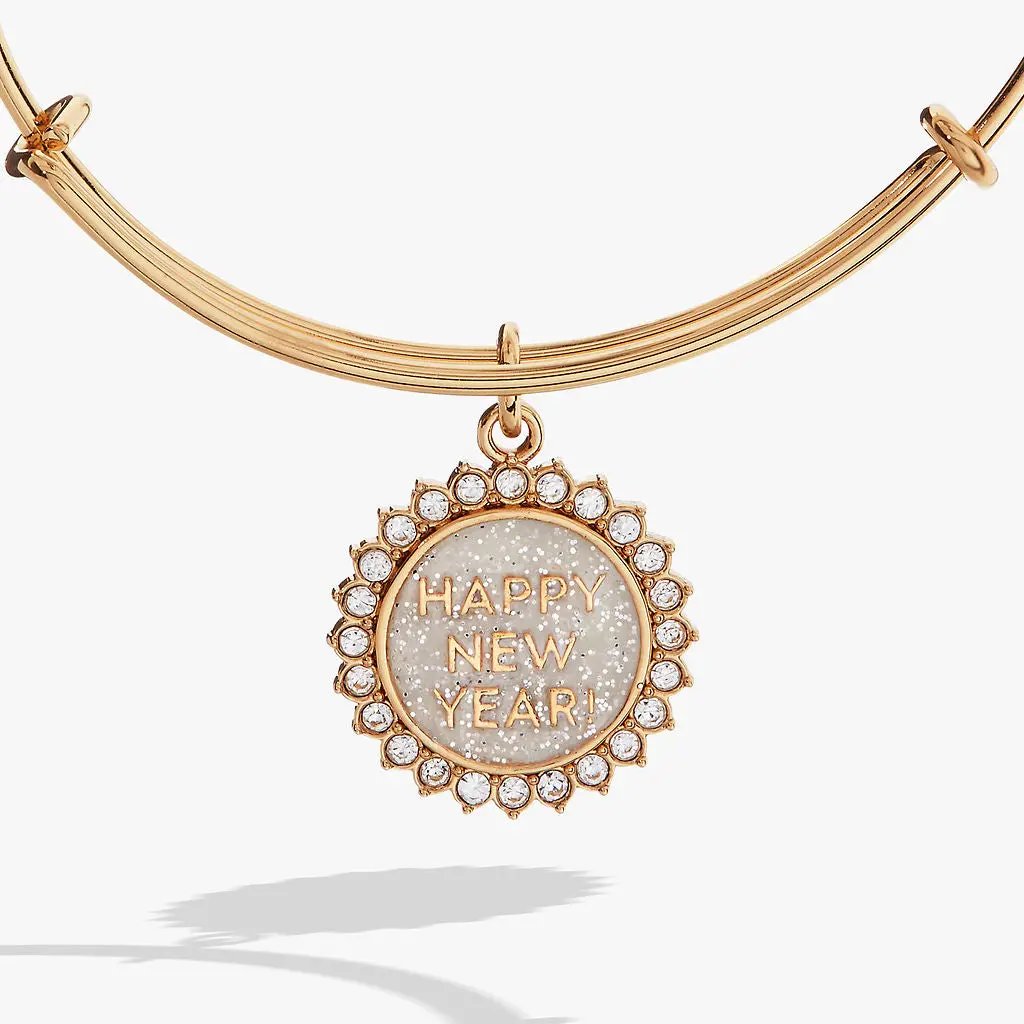 Happy New Year Crystal Bangle bracelet, gold-tone with crystal pendant by ALEX AND ANI on Tampa Home & Garden Store