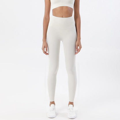 Stevvex cream high-waist yoga leggings with pocket for women, stretchy workout pants on Tampa Home & Garden Store