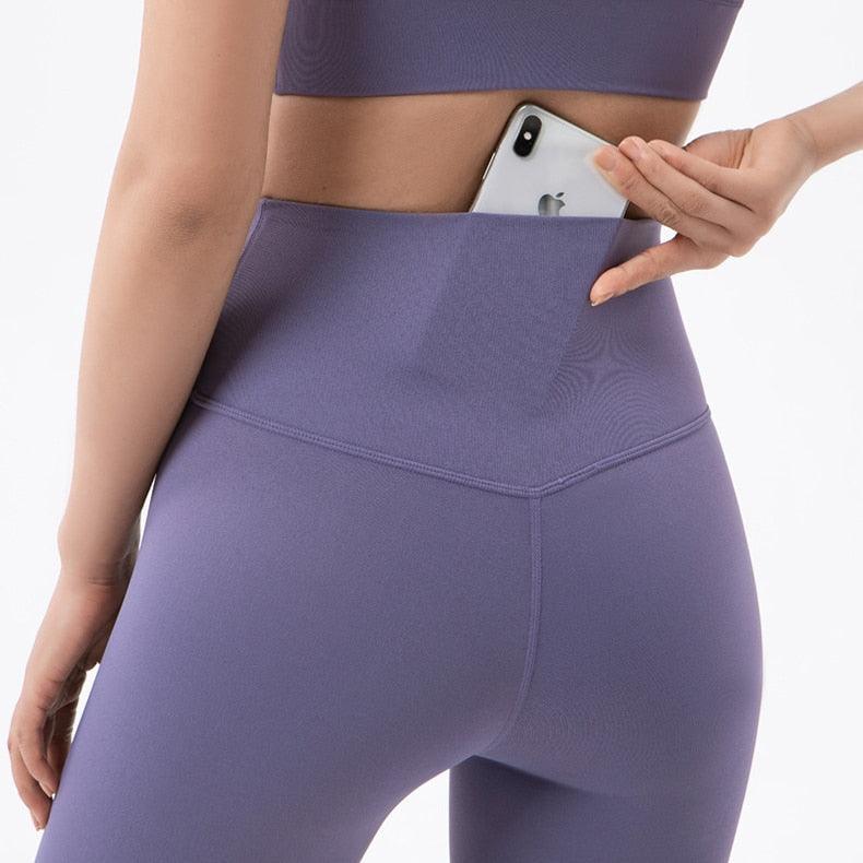 Leggings Stevvex high-waist purple yoga with back pocket for women on Tampa Home & Garden Store