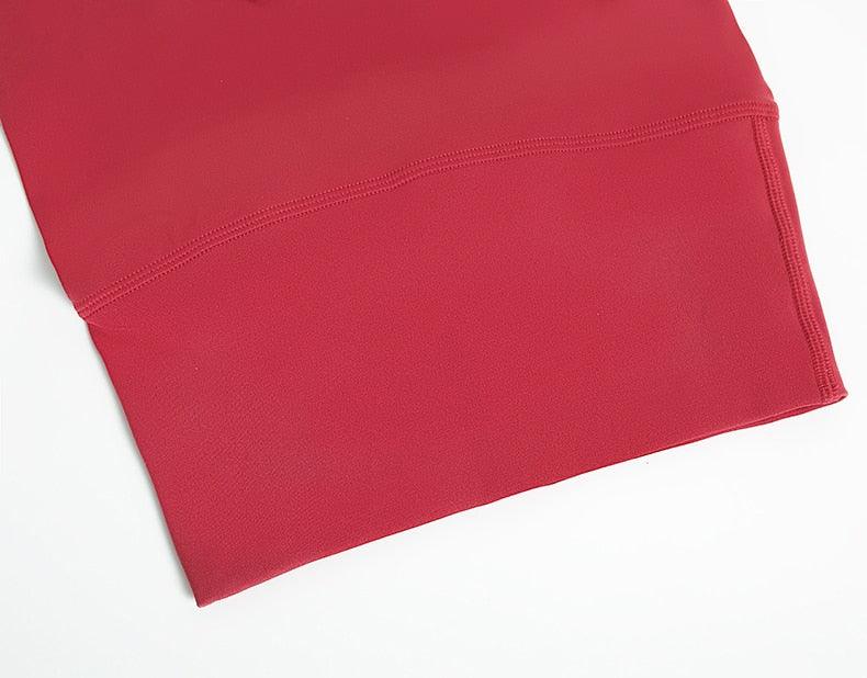 Stevvex red high-waist yoga leggings fabric close-up with reinforced hem on Tampa Home & Garden Store