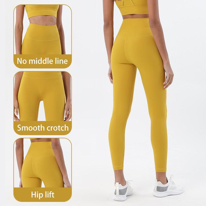 Stevvex mustard-yellow high-waist yoga leggings with pocket, smooth crotch, hip lift on Tampa Home & Garden Store
