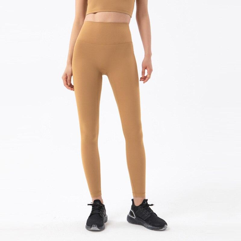 Stevvex women's tan high-waist yoga leggings, stretchy athletic pants on Tampa Home & Garden Store