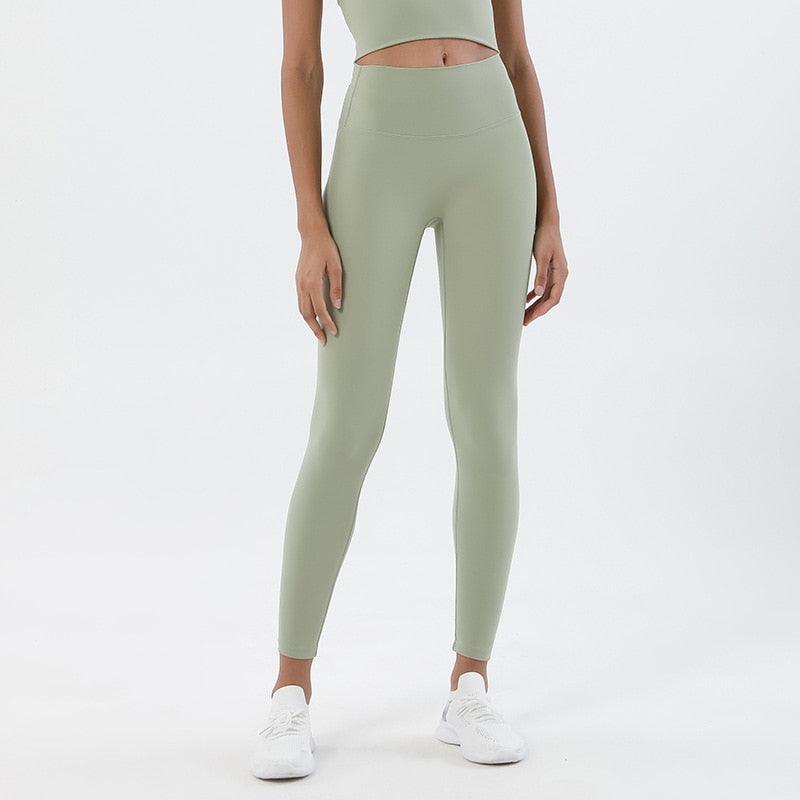 Stevvex high-waist sage green yoga leggings for women with stretchy fabric and snug fit on Tampa Home & Garden Store