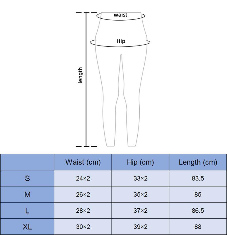 Stevvex yoga pants leggings high waist with size chart S-XL showing waist hip length on Tampa Home & Garden Store