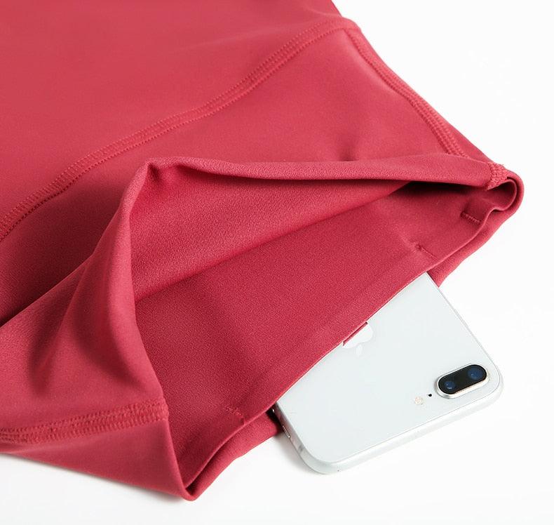 Stevvex red yoga leggings with high waist and side pocket for phone storage on Tampa Home & Garden Store