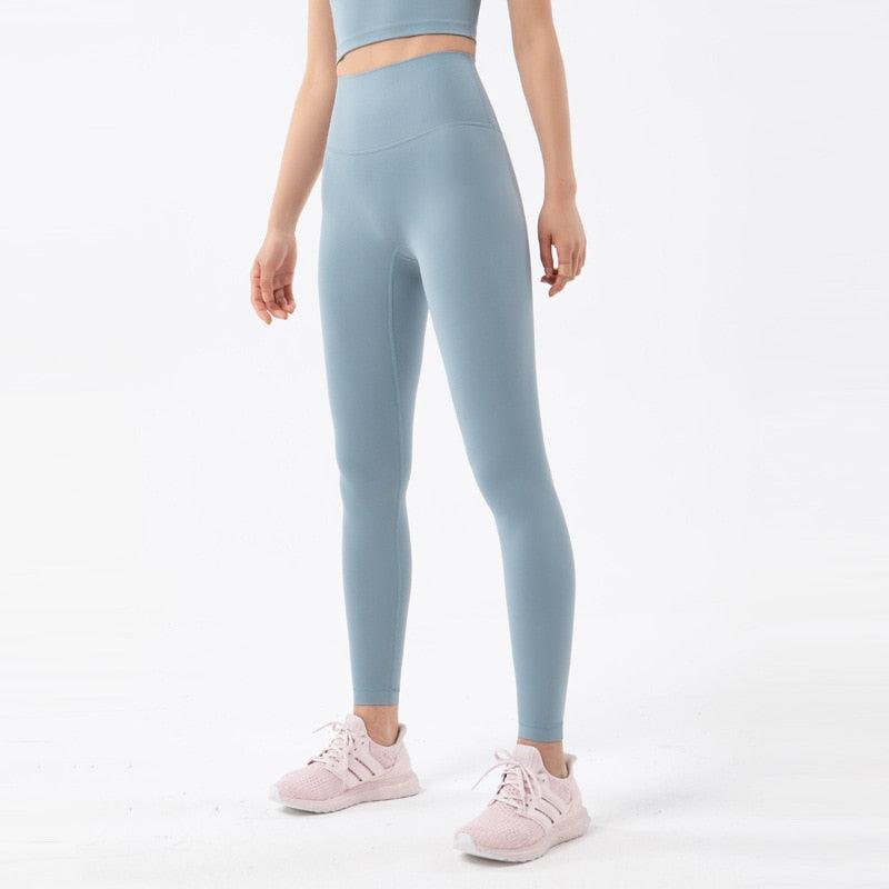 Stevvex women's blue high-waist yoga leggings, full-length stretchy workout pants on Tampa Home & Garden Store