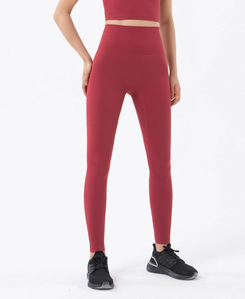 Stevvex women's high-waist yoga leggings in burgundy with stretch fabric on Tampa Home & Garden Store