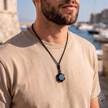 Talisman pendant necklace in black obsidian with geometric charm black cord Conscious Items on Tampa Home & Garden Store