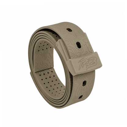 MTN Lite Belt by Ridge Belts in tan topo-patterned strap with matte buckle on Tampa Home & Garden Store