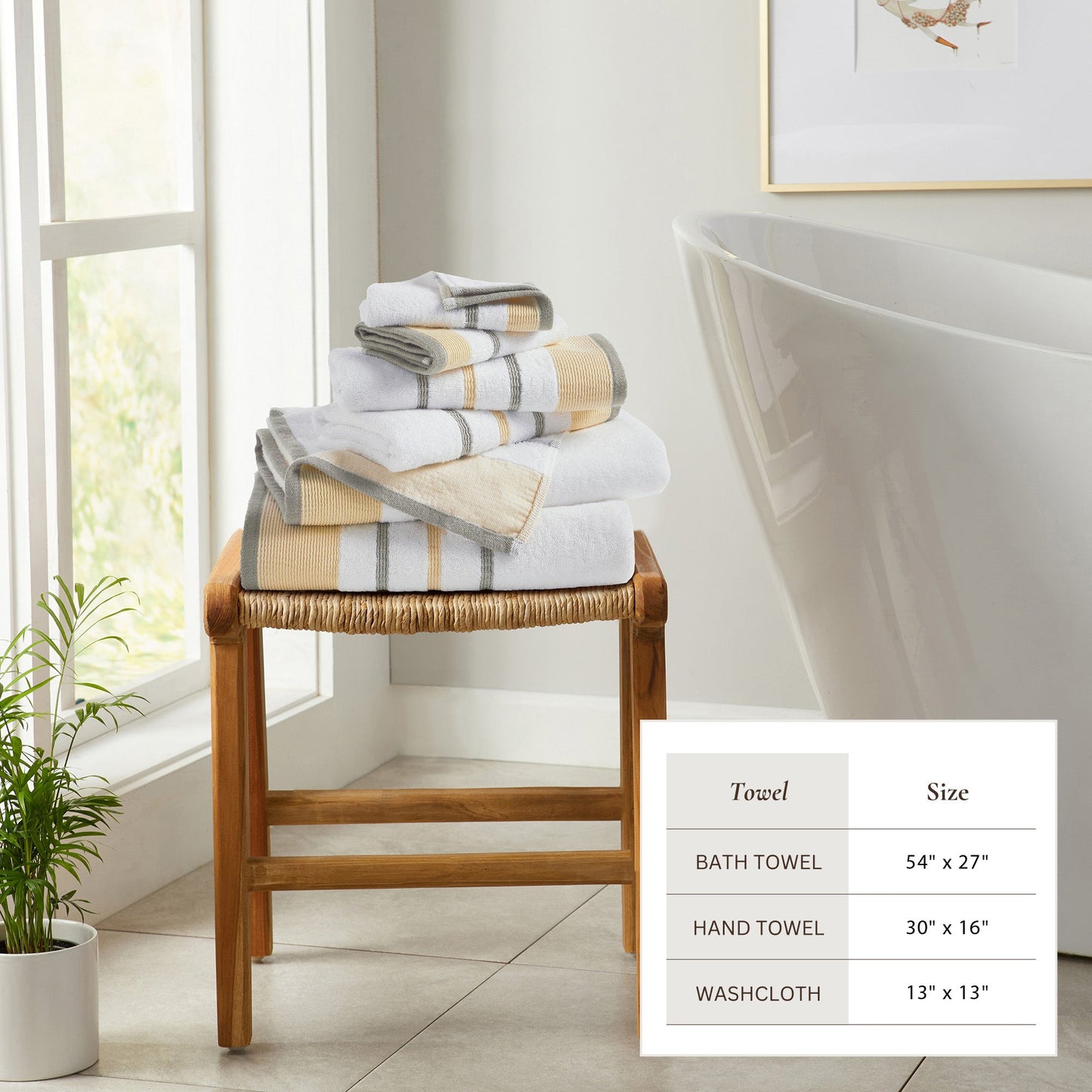 Soft Cotton Bath Towel Set and Stripe Detail